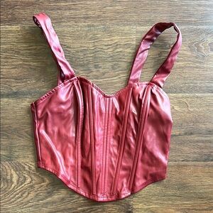 Sleek Red Faux Leather Corset Top | Burgundy Corset Top | Corset | Faux Leather